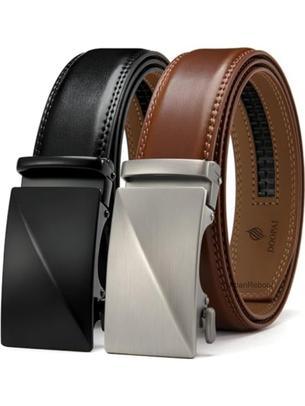 Ratchet Belt 2 Pack Genuine Leather Adjustable Trim to Fit Men's
